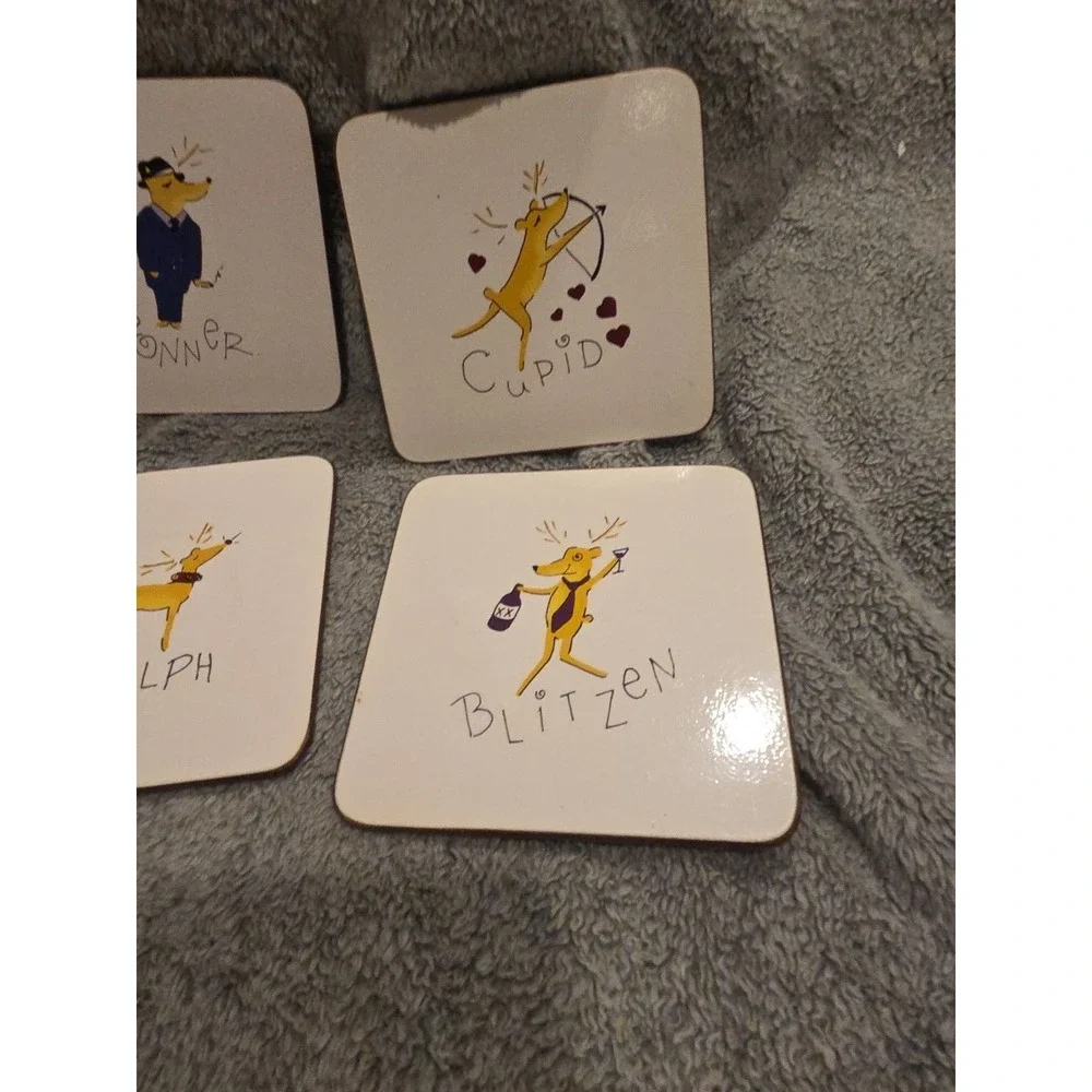 Pottery Barn Reindeer Cork Coasters Christmas Reindeer Rudolph Set Of 6‎